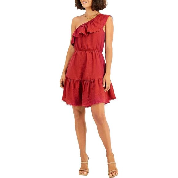 Bar III Dresses & Skirts - Bar III Ruffle Mini Dress One Shoulder Party Cocktail Red Women Size X Small